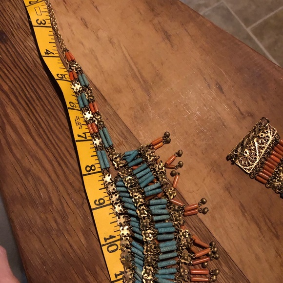 1920s Egyptian Revival brass & faience beads - Picture 4 of 7